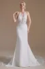 White Mermaid Halter Backless Sweep Train Wedding Dress with Lace sold by Zapaka