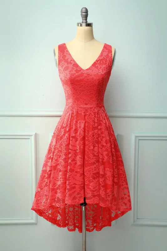 Coral Lace Asymmetrical Dress sold by Zapaka