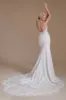 White Mermaid Halter Backless Sweep Train Wedding Dress with Lace sold by Zapaka