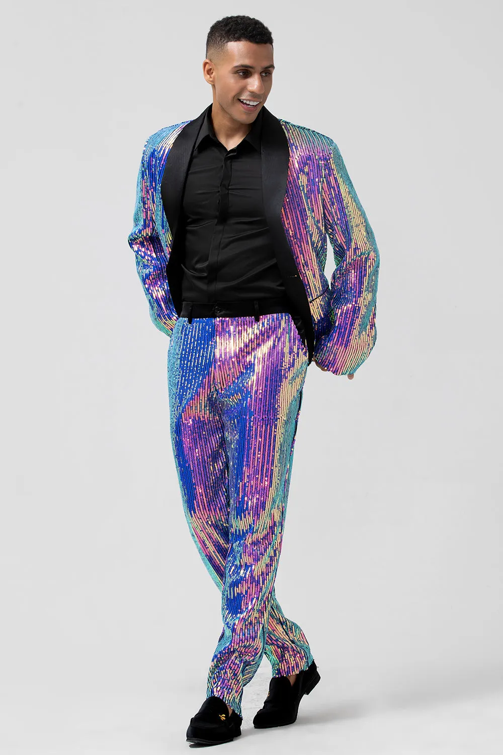 Sparkly Purple Sequins Shawl Lapel 2 Pieces Men's Prom Suits sold by Zapaka product image thumbnail 4