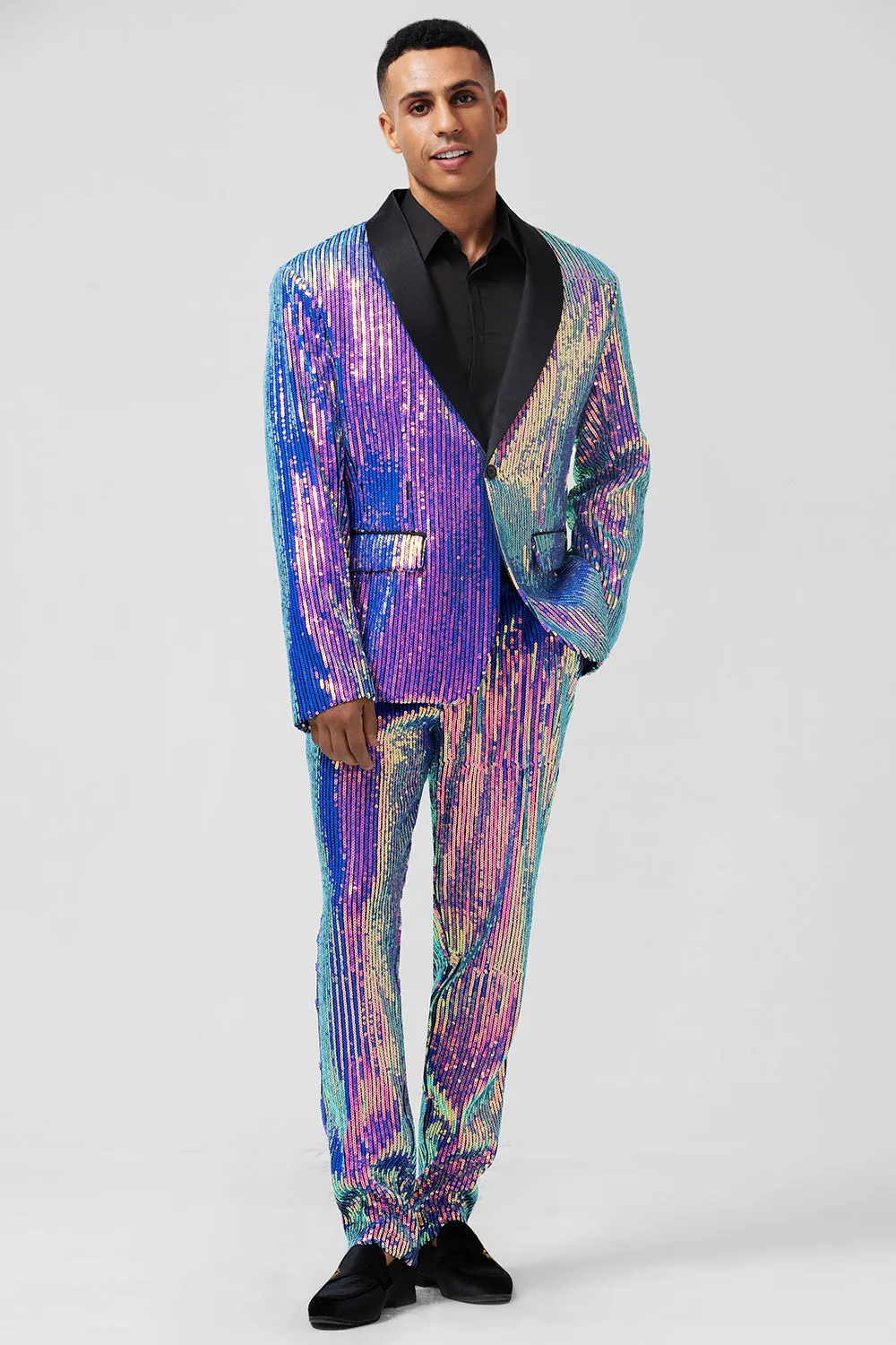 Sparkly Purple Sequins Shawl Lapel 2 Pieces Men's Prom Suits sold by Zapaka