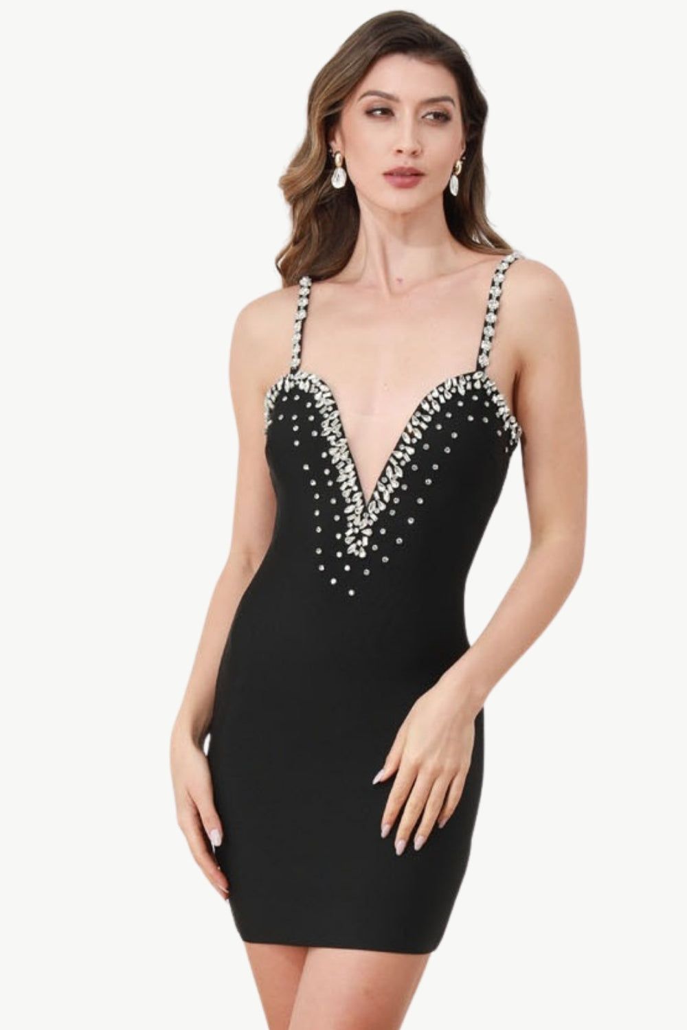 Black Spaghetti Straps Bodycon Dress with Beading sold by Zapaka product image thumbnail 3