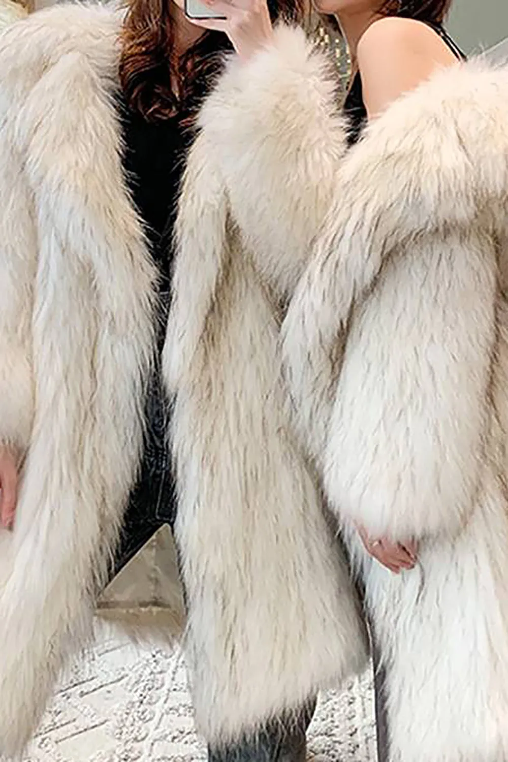 White Open Front Fluffy Long Shearling Faux Fur Coat sold by Zapaka product image thumbnail 2
