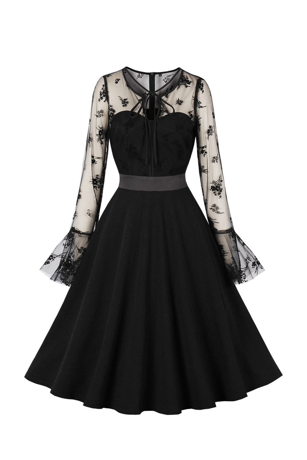 A Line V Neck Black Tulle Halloween Dress with Long Sleeves sold by Zapaka