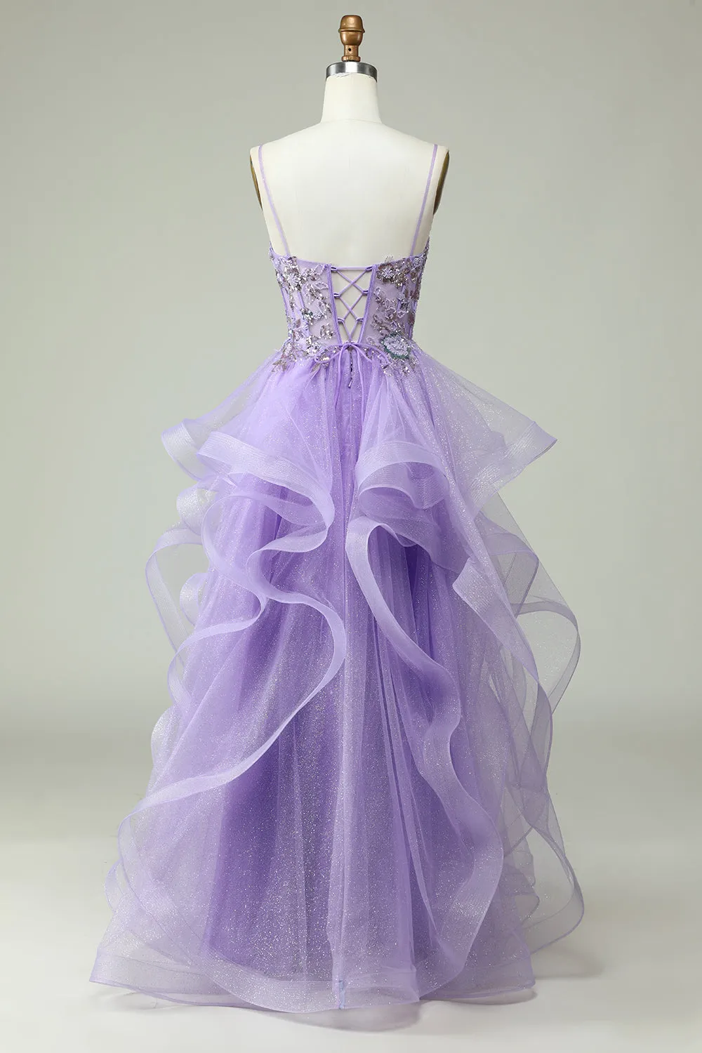 A Line Spaghetti Straps Purple Long Prom Dress with Appliques sold by Zapaka product image thumbnail 2