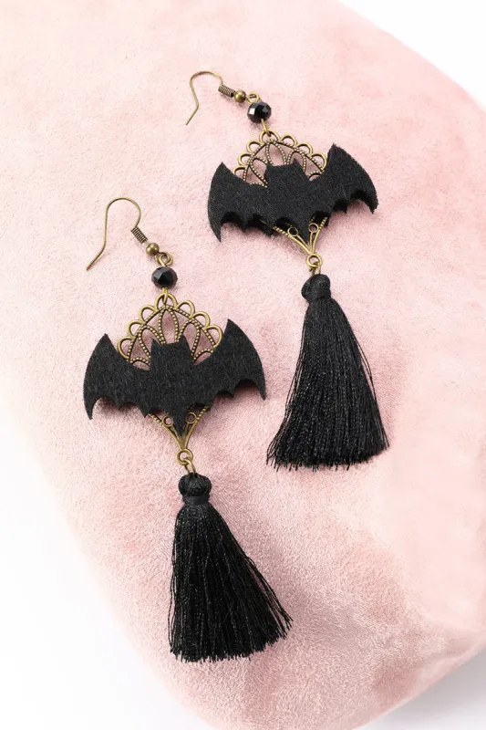 Black Halloween Bat Drop Earrings sold by Zapaka