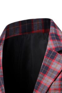 Red Grid Notched Lapel One Button Men's Blazer sold by Zapaka