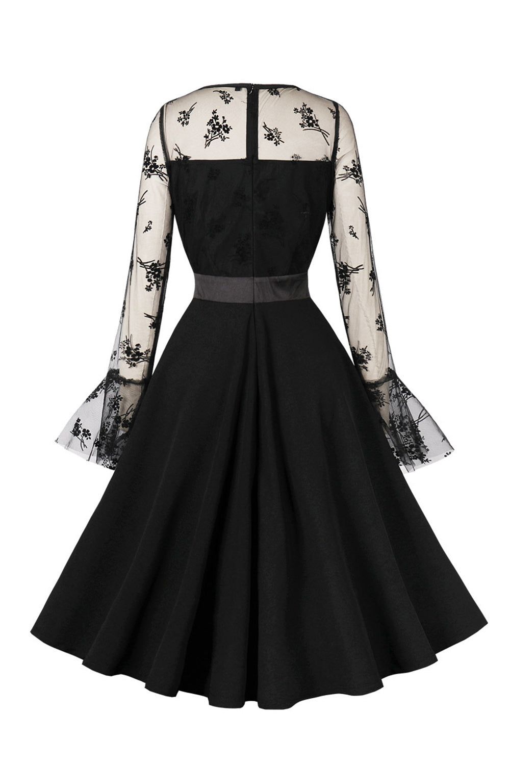 A Line V Neck Black Tulle Halloween Dress with Long Sleeves sold by Zapaka product image thumbnail 2