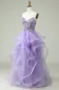 A Line Spaghetti Straps Purple Long Prom Dress with Appliques sold by Zapaka