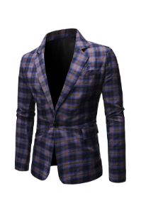 Red Grid Notched Lapel One Button Men's Blazer sold by Zapaka