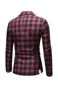 Red Grid Notched Lapel One Button Men's Blazer sold by Zapaka