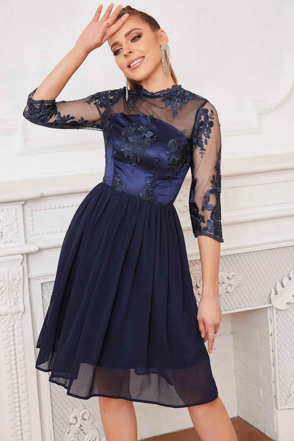 Burgundy Long Sleeves Lace Dress sold by Zapaka product image thumbnail 5