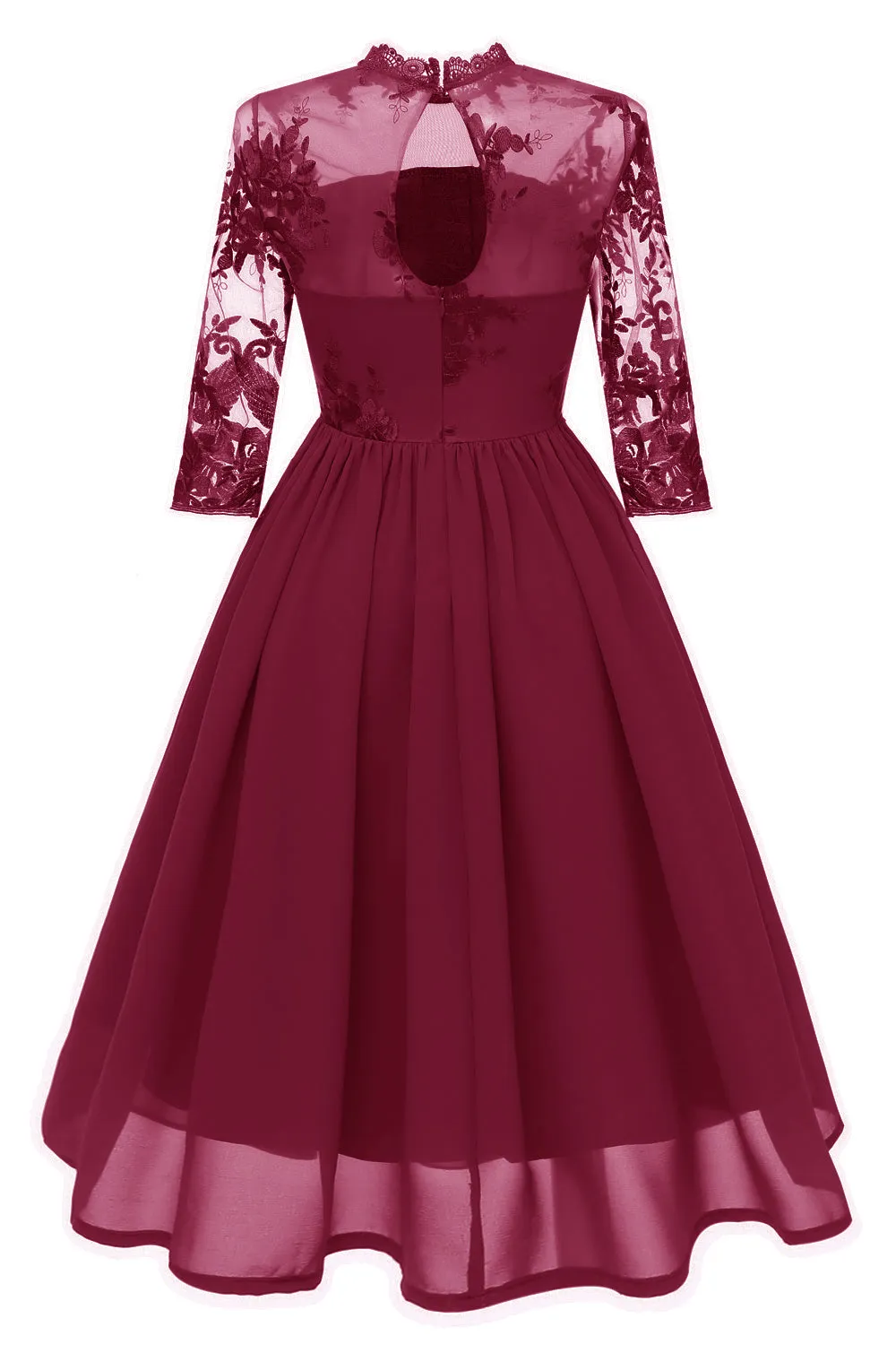 Burgundy Long Sleeves Lace Dress sold by Zapaka product image thumbnail 2