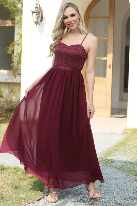 Burgundy Chiffon Wedding Guest Dress with Lace sold by Zapaka