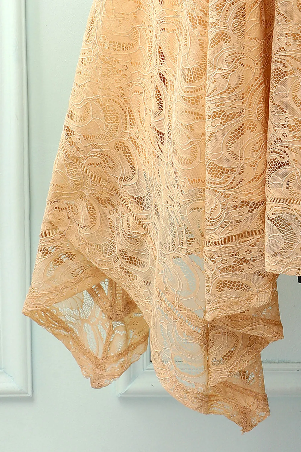 Asymmetrical Champagne V-neck Lace Dress sold by Zapaka product image thumbnail 5