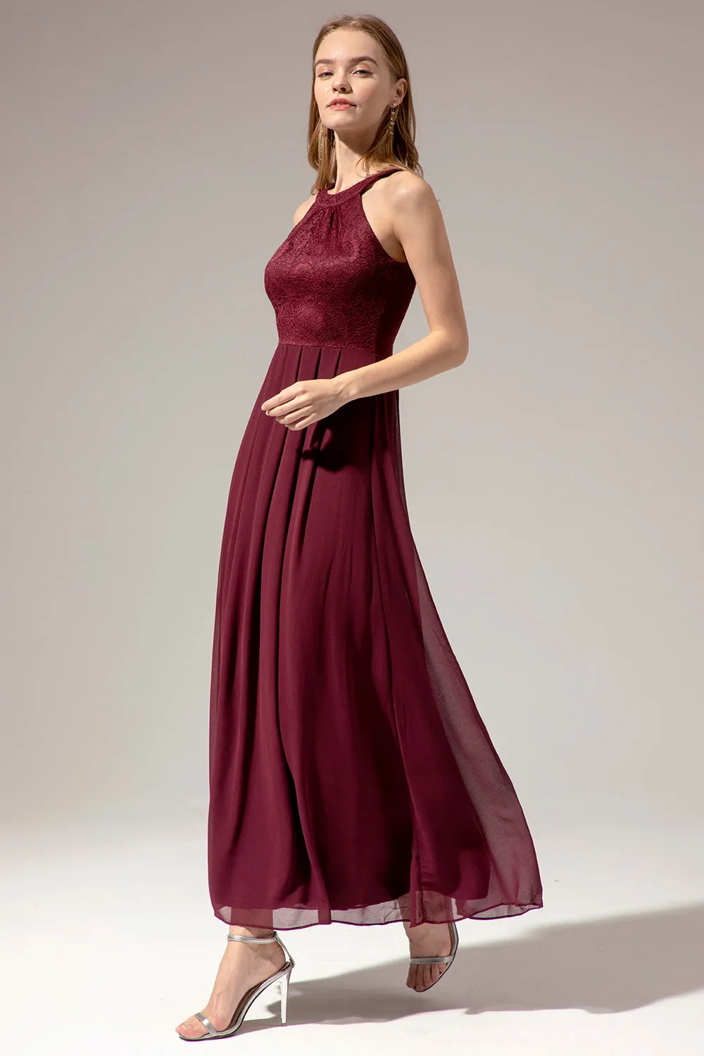 Halter Long Lace Bridesmaid Dress sold by Zapaka product image thumbnail 5