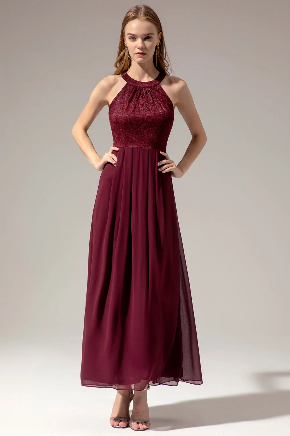 Halter Long Lace Bridesmaid Dress sold by Zapaka product image thumbnail 4