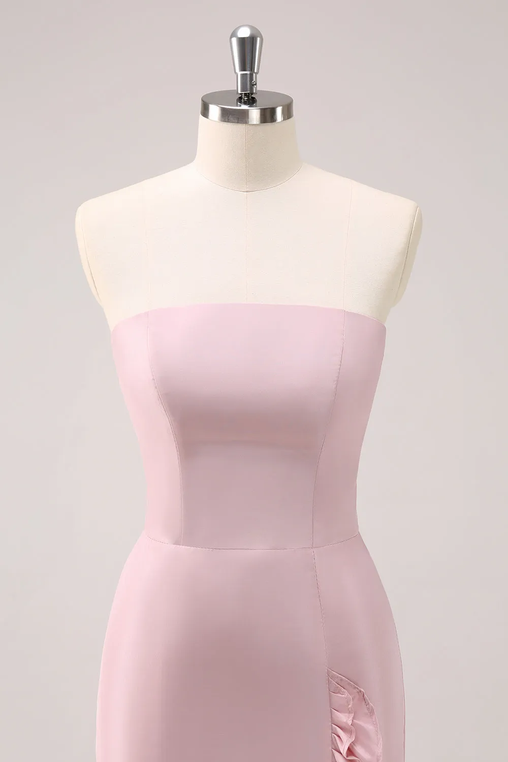 Pink Strapless Asymmetrical Ruffled Bridesmaid Dress sold by Zapaka product image thumbnail 4