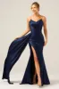 Navy Mermaid Ruched Long Prom Dress With Slit sold by Zapaka