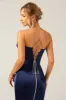 Navy Mermaid Ruched Long Prom Dress With Slit sold by Zapaka