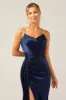 Navy Mermaid Ruched Long Prom Dress With Slit sold by Zapaka