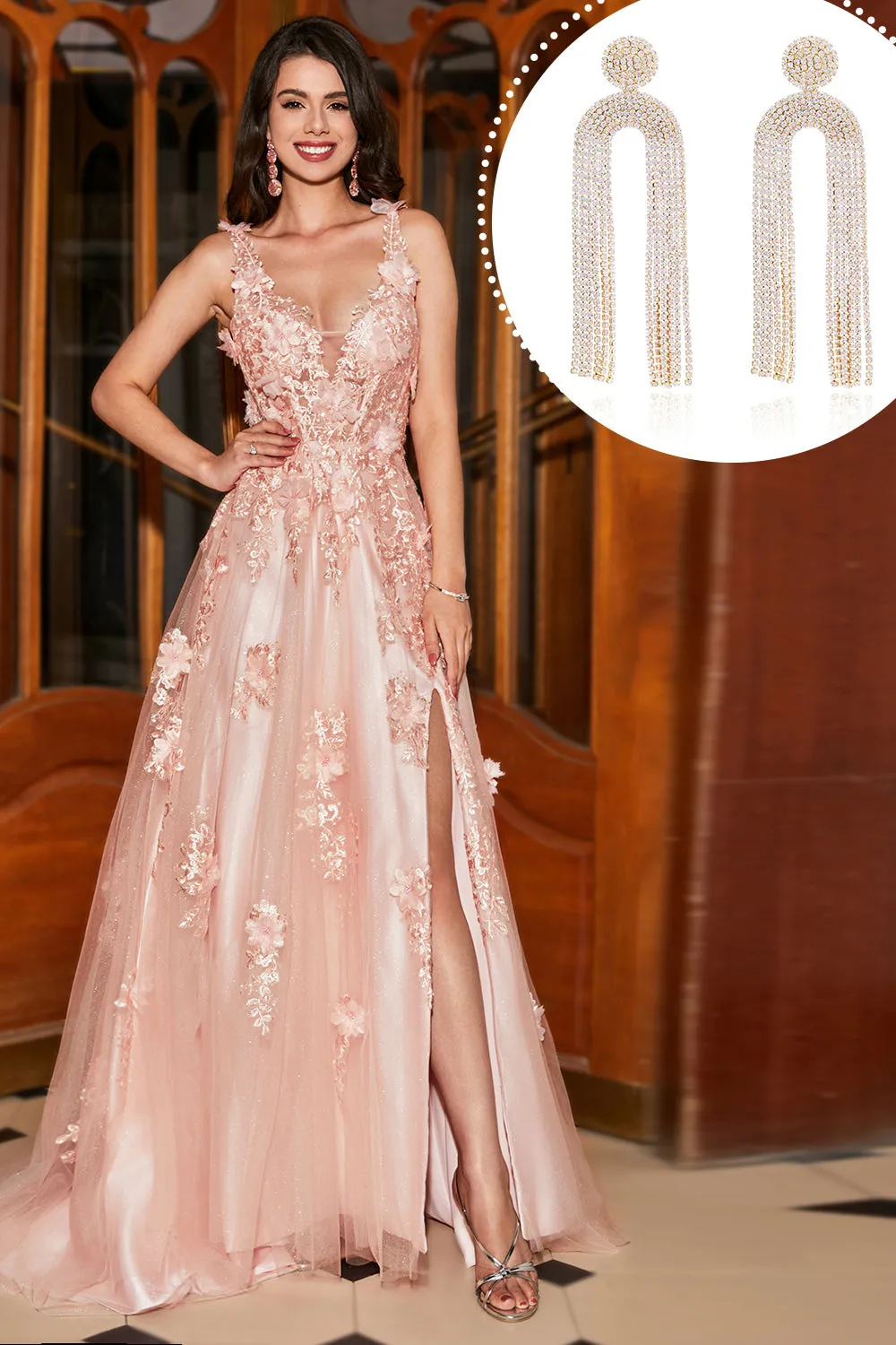 Blush Appliques A Line Spaghetti Straps Prom Dress with Accessory sold by Zapaka
