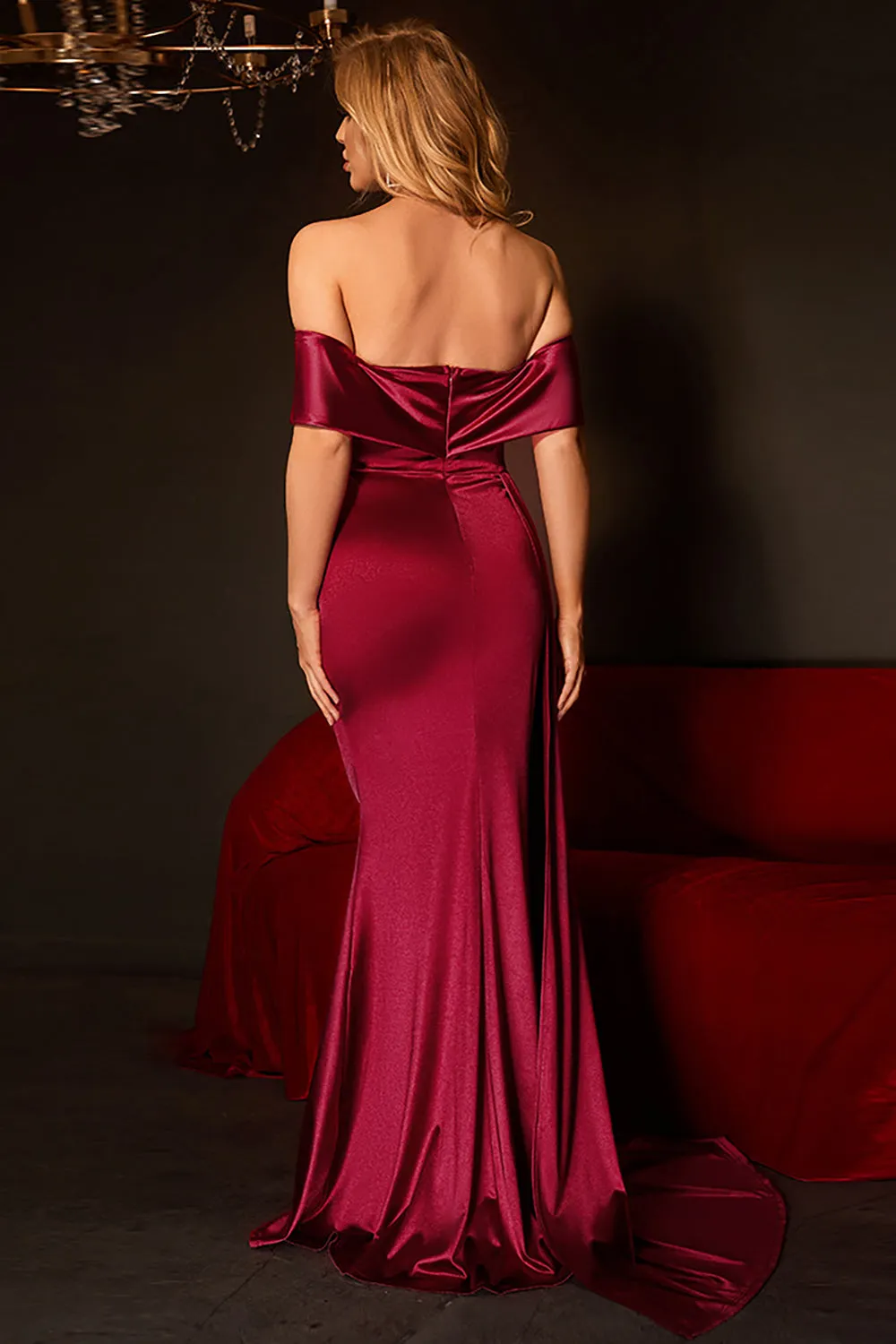 Mermaid Off The Shoulder Burgundy Prom Dress with Ruffles sold by Zapaka product image thumbnail 2