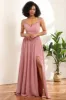 Blush Long Chiffon Bridesmaid Dress with Lace sold by Zapaka