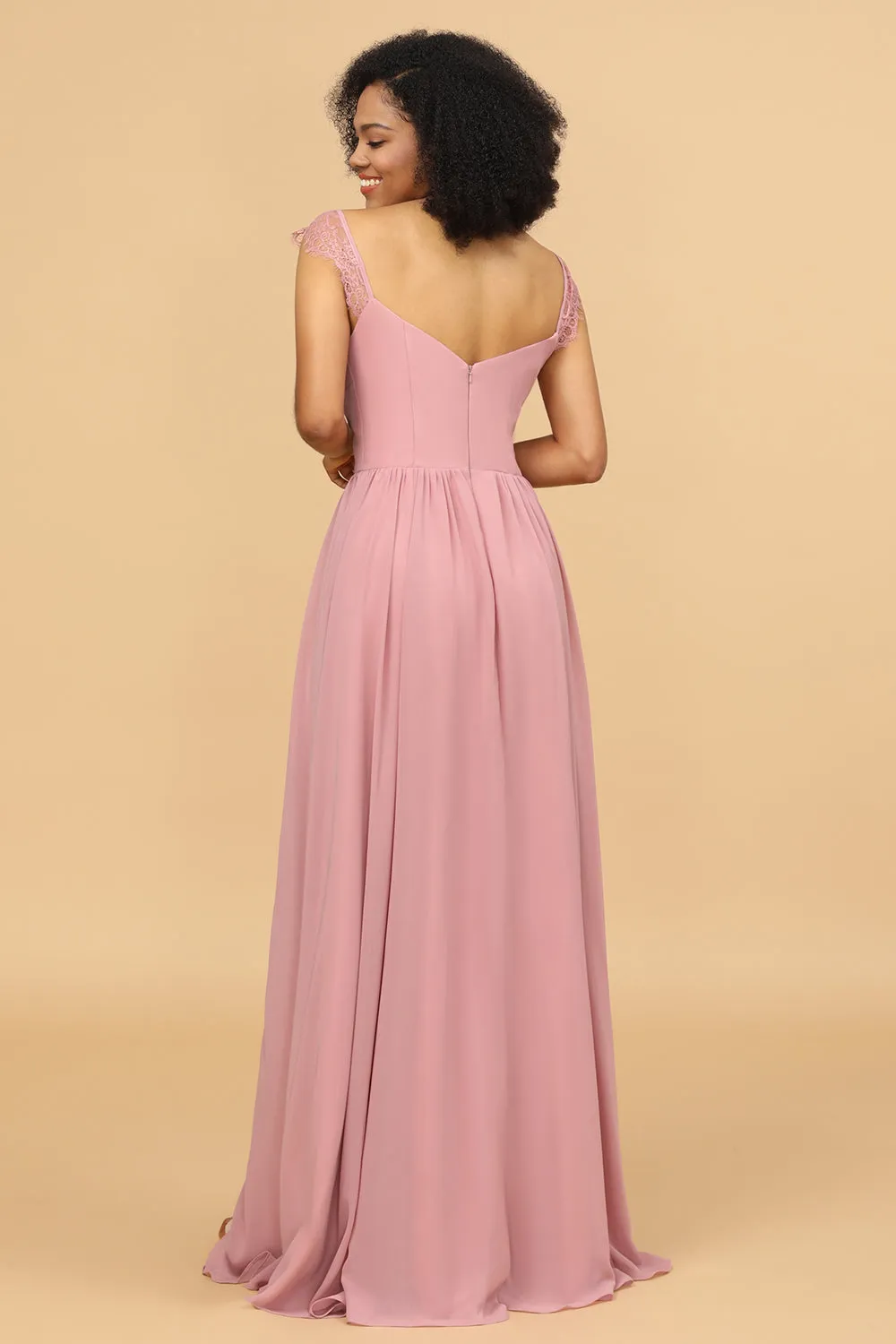Blush Long Chiffon Bridesmaid Dress with Lace sold by Zapaka product image thumbnail 2