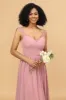 Blush Long Chiffon Bridesmaid Dress with Lace sold by Zapaka