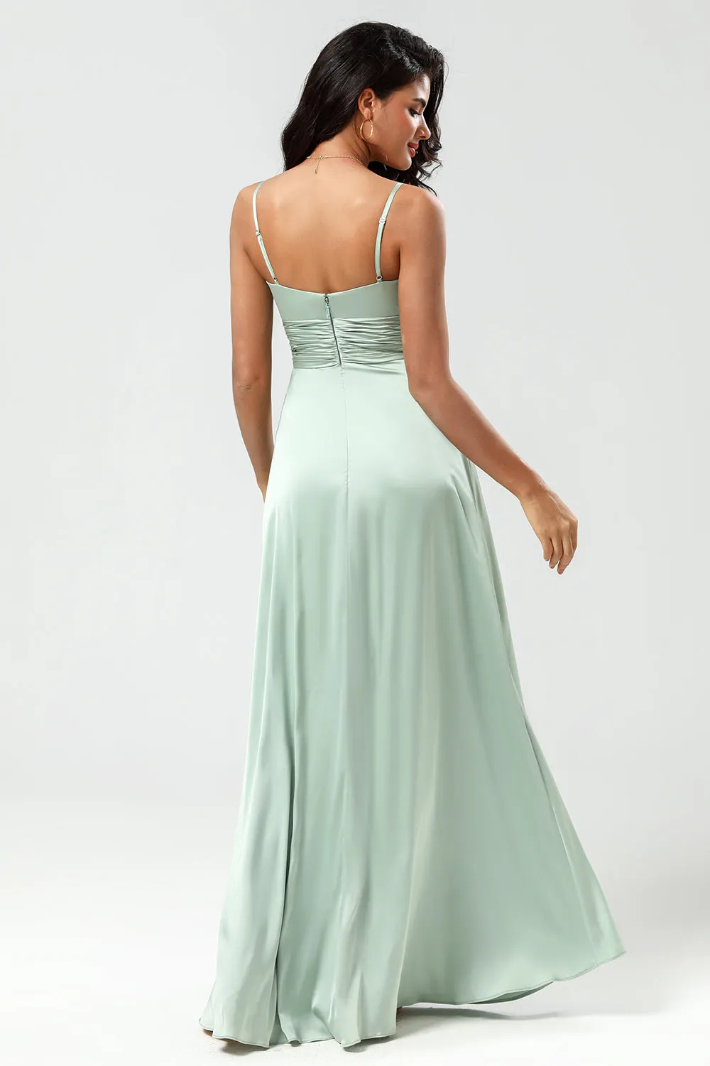 Spaghetti Straps Keyhole A Line Green Bridesmaid Dress with Slit sold by Zapaka product image thumbnail 2