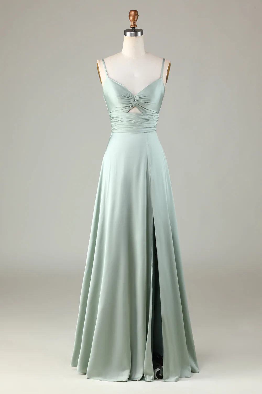 Spaghetti Straps Keyhole A Line Green Bridesmaid Dress with Slit sold by Zapaka product image thumbnail 3