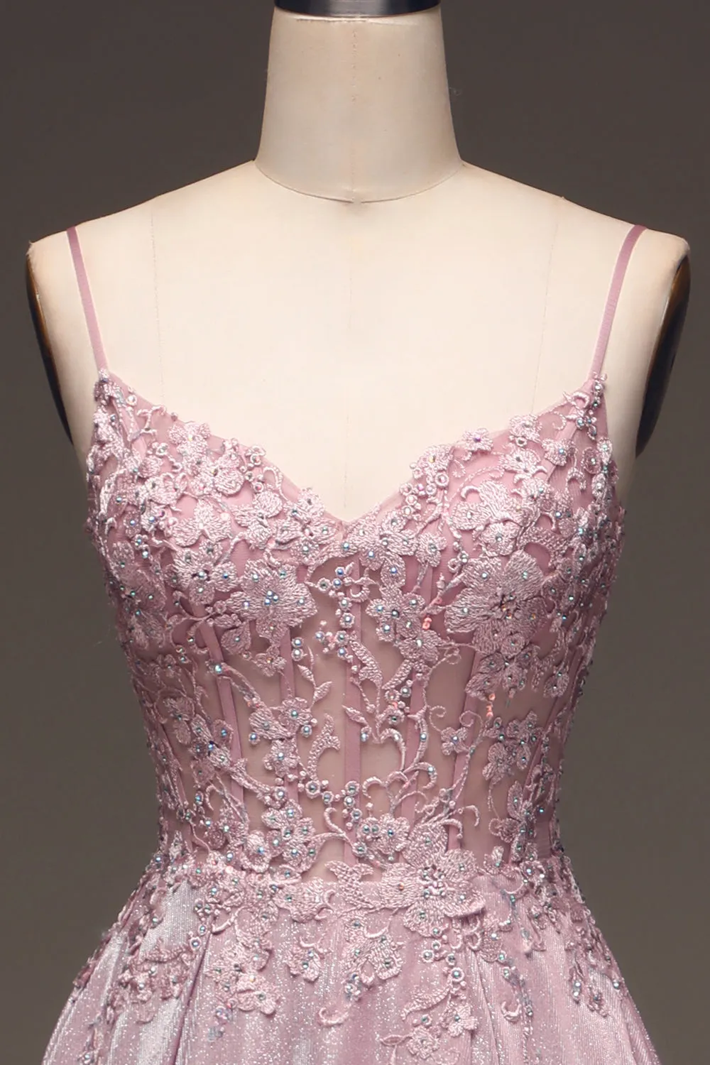Glitter Spaghetti Straps Blush Prom Dress with Beading sold by Zapaka product image thumbnail 5