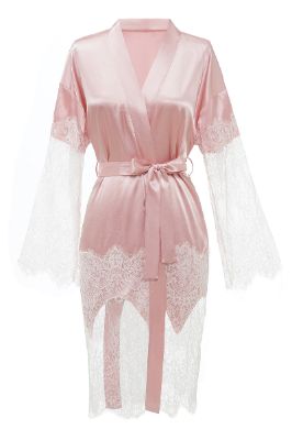 Pink Bridesmaid Robe With Lace sold by Zapaka