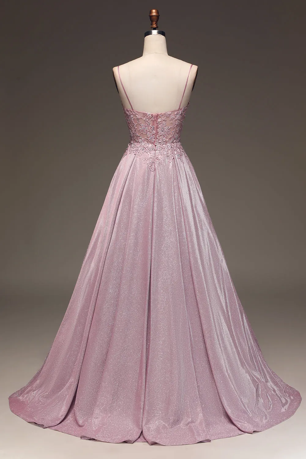 Glitter Spaghetti Straps Blush Prom Dress with Beading sold by Zapaka product image thumbnail 2