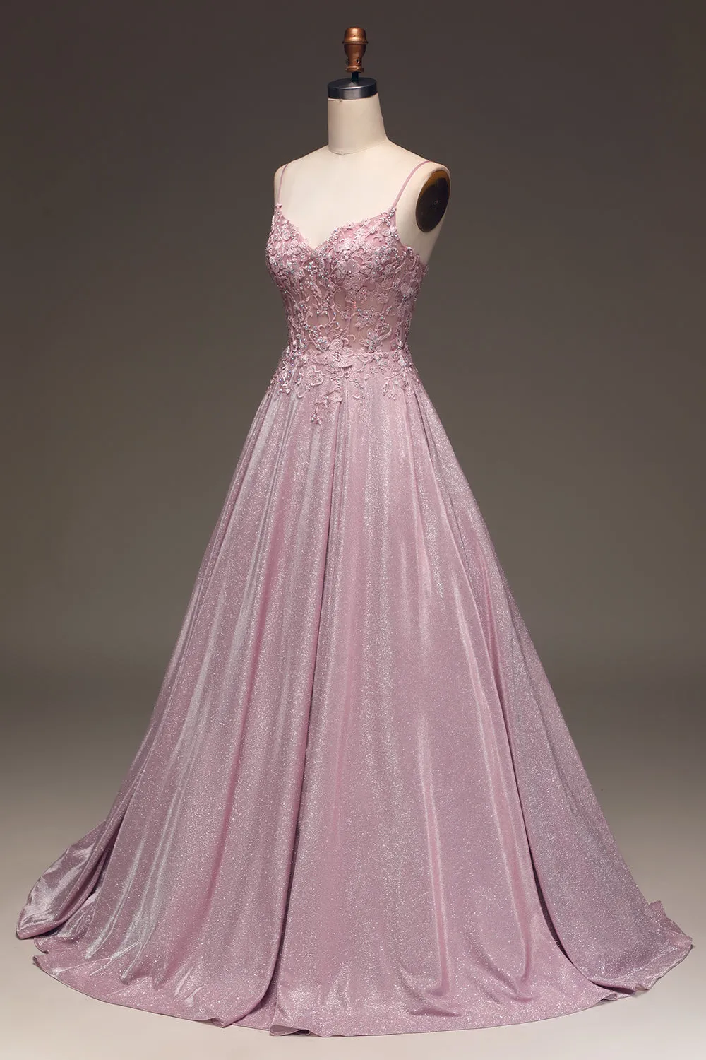 Glitter Spaghetti Straps Blush Prom Dress with Beading sold by Zapaka product image thumbnail 4