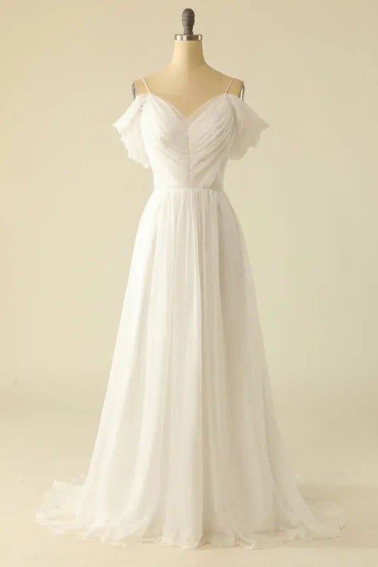 White Off the Shoulder Tulle Wedding Dress sold by Zapaka