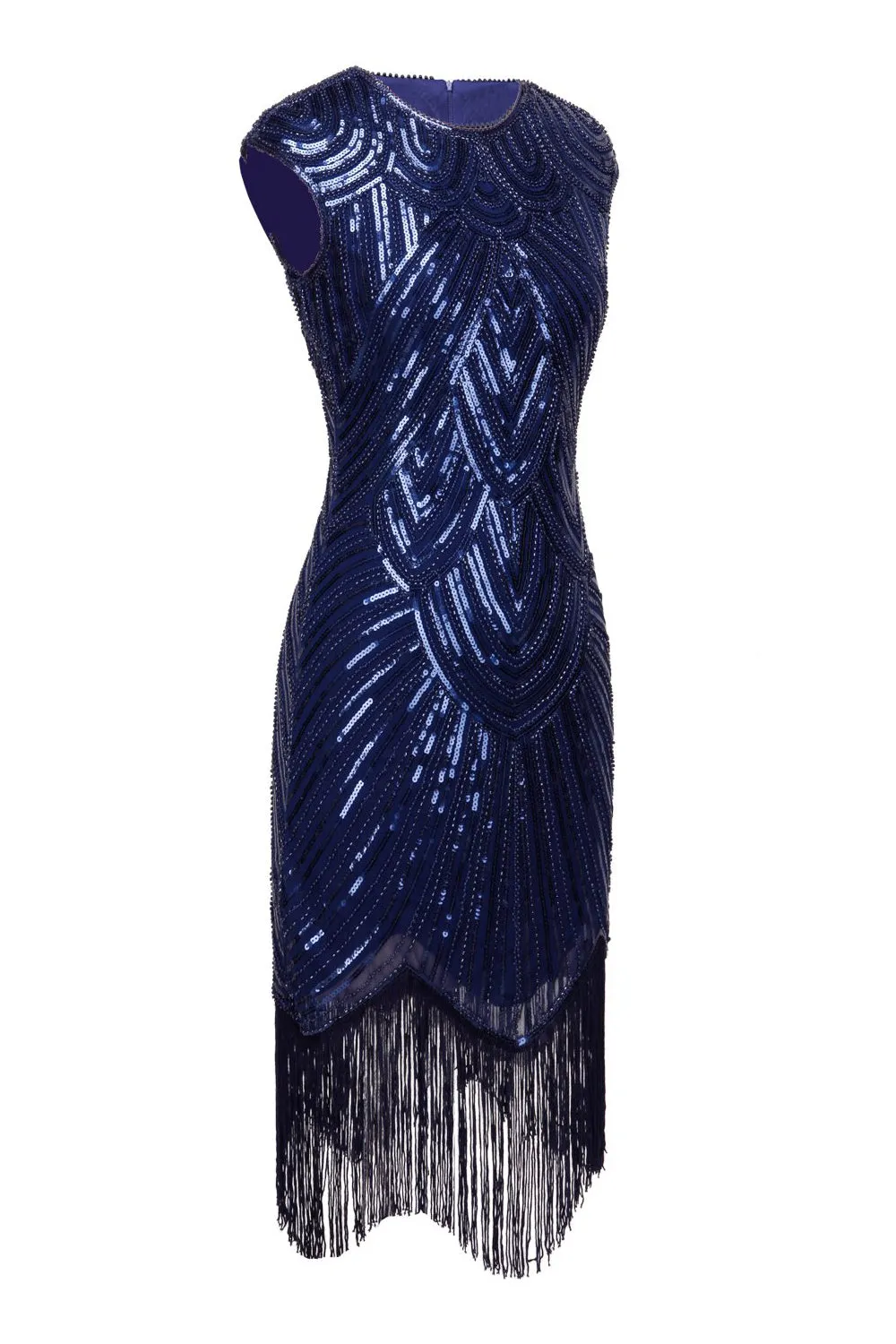Navy Sequin 1920s Fringe Flapper Dress sold by Zapaka product image thumbnail 3