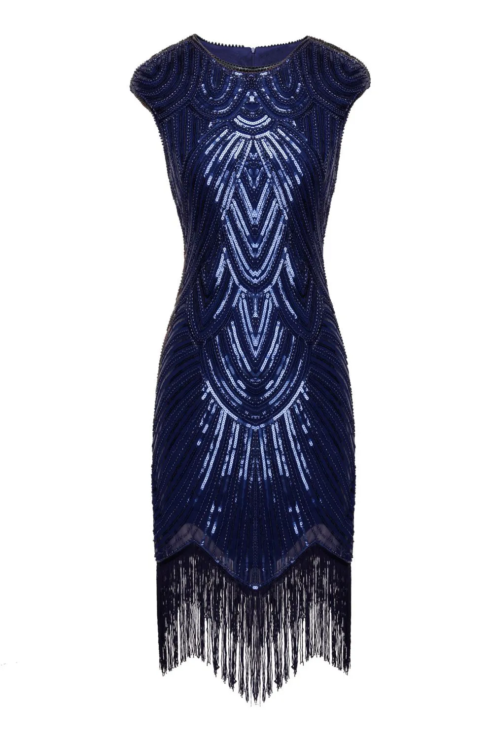 Navy Sequin 1920s Fringe Flapper Dress sold by Zapaka