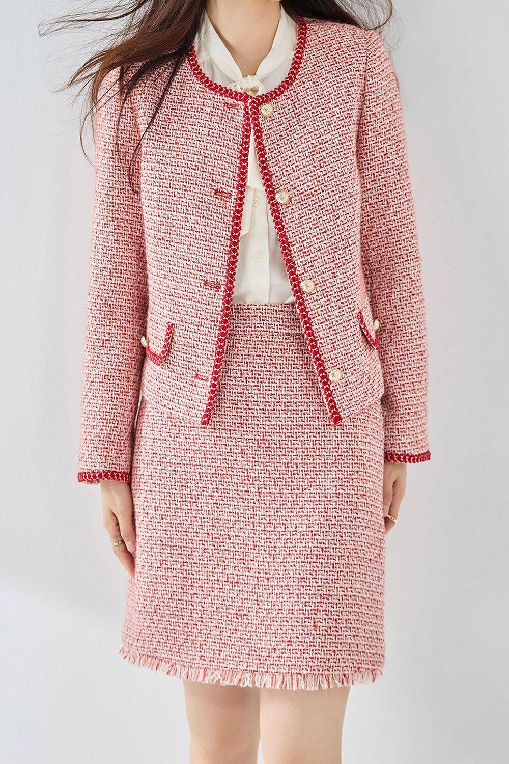 Pink Tweed Shawl Lapel Women Cropped Coat sold by Zapaka product image thumbnail 5