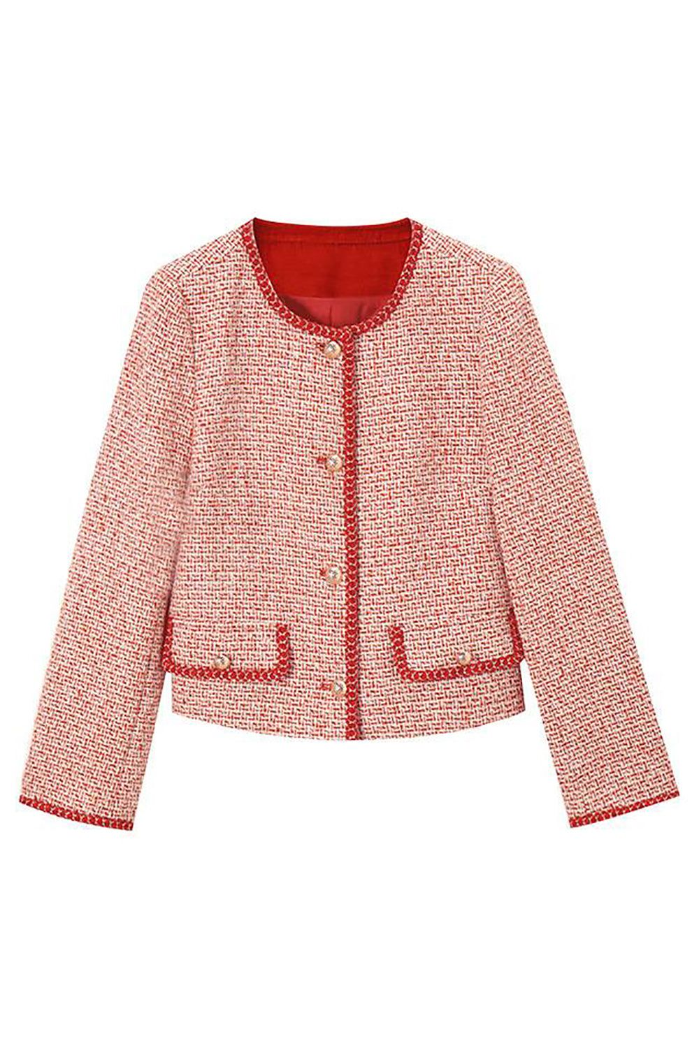 Pink Tweed Shawl Lapel Women Cropped Coat sold by Zapaka product image thumbnail 2