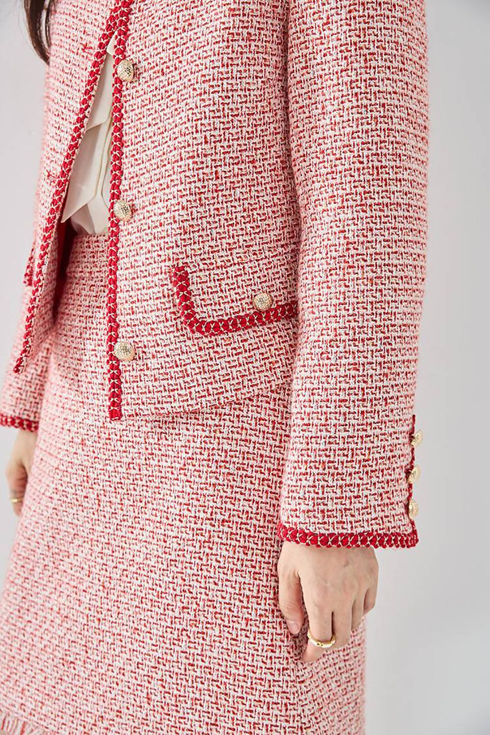 Pink Tweed Shawl Lapel Women Cropped Coat sold by Zapaka product image thumbnail 3