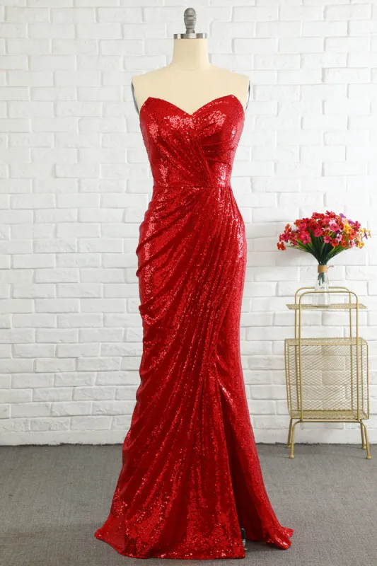 Sheath Sweetheart Red Sequins Prom Dress with Sequins sold by Zapaka