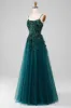Dark Green Spaghetti Straps A Line Prom Dress with Slit sold by Zapaka
