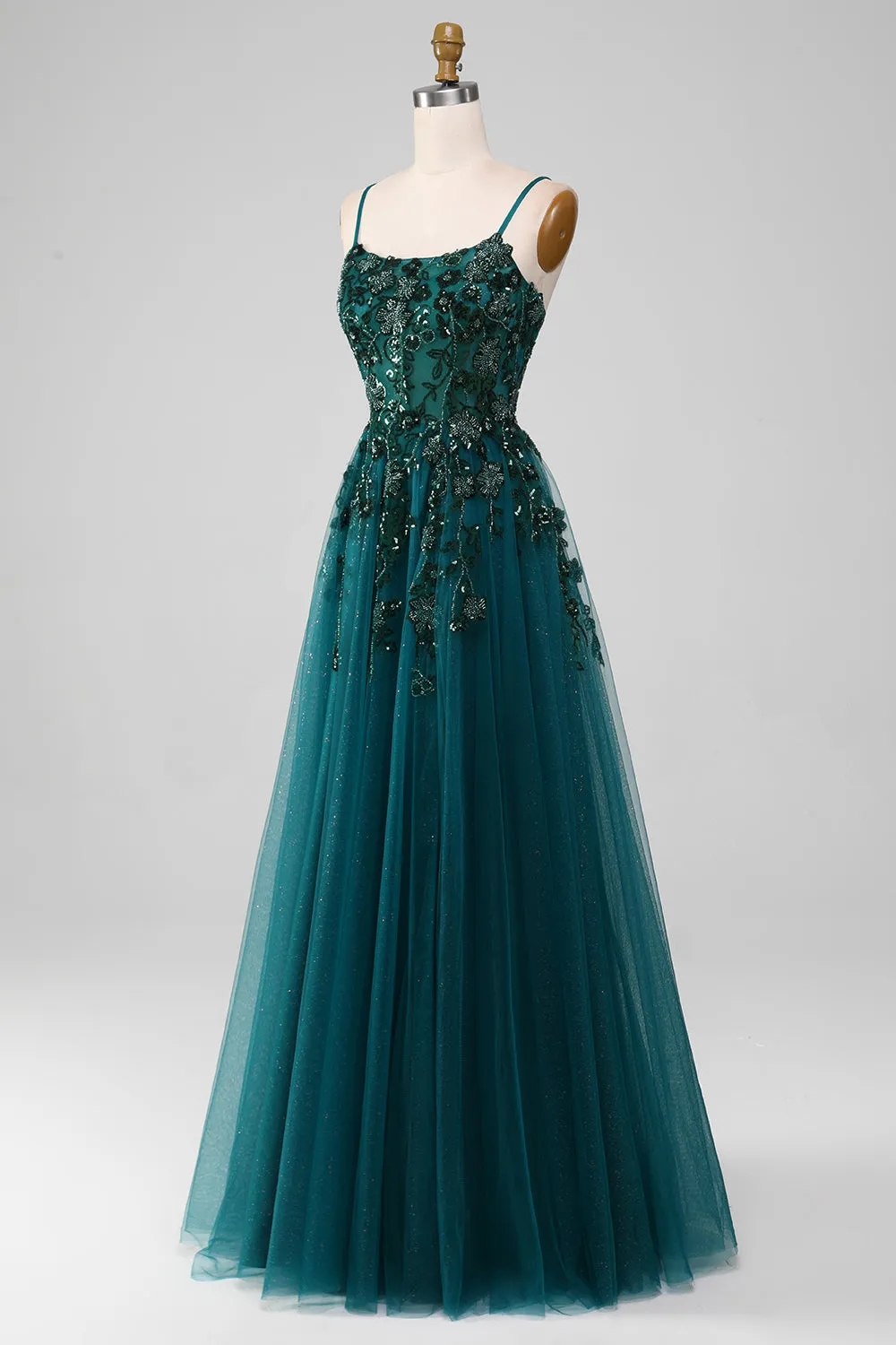 Dark Green Spaghetti Straps A Line Prom Dress with Slit sold by Zapaka product image thumbnail 3