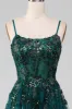 Dark Green Spaghetti Straps A Line Prom Dress with Slit sold by Zapaka