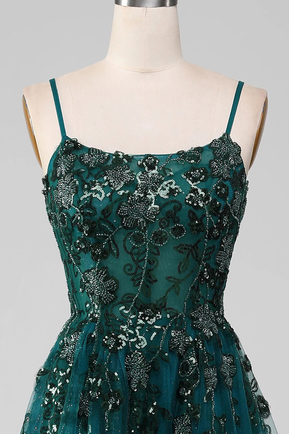 Dark Green Spaghetti Straps A Line Prom Dress with Slit sold by Zapaka product image thumbnail 4