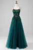 Dark Green Spaghetti Straps A Line Prom Dress with Slit sold by Zapaka