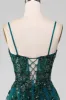 Dark Green Spaghetti Straps A Line Prom Dress with Slit sold by Zapaka