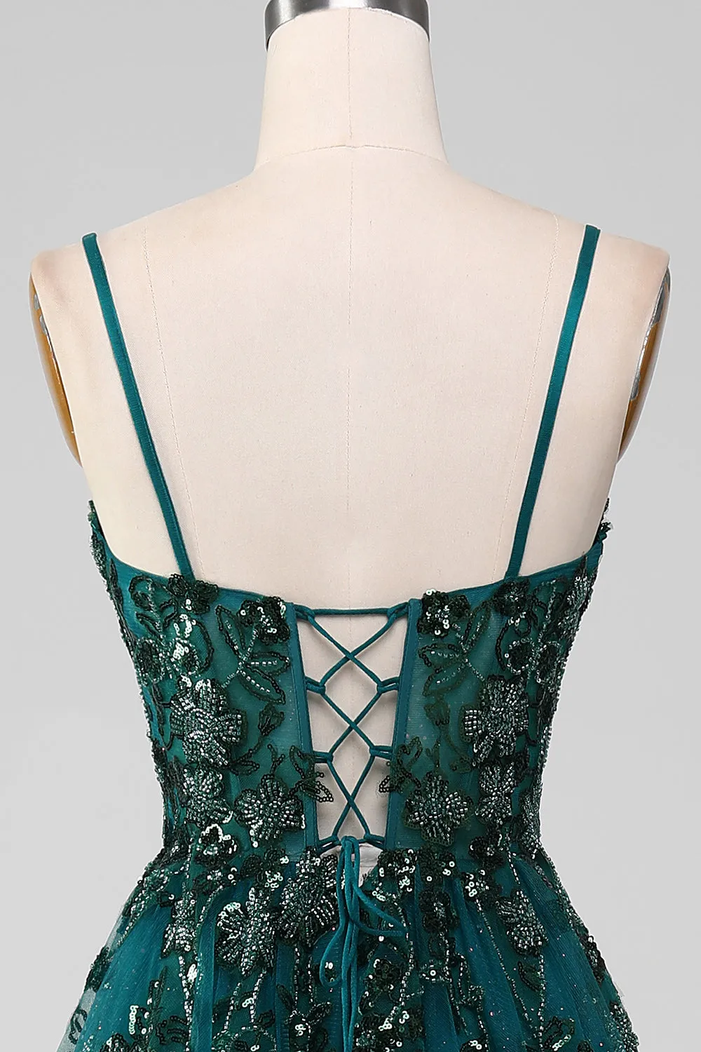 Dark Green Spaghetti Straps A Line Prom Dress with Slit sold by Zapaka product image thumbnail 5